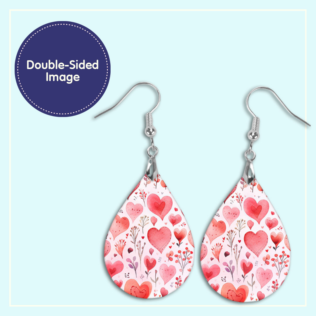 Valentine's Day Earrings - Pink Floral Watercolor Hearts