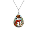 Snowman Floral Christmas Teardrop Shape Necklace