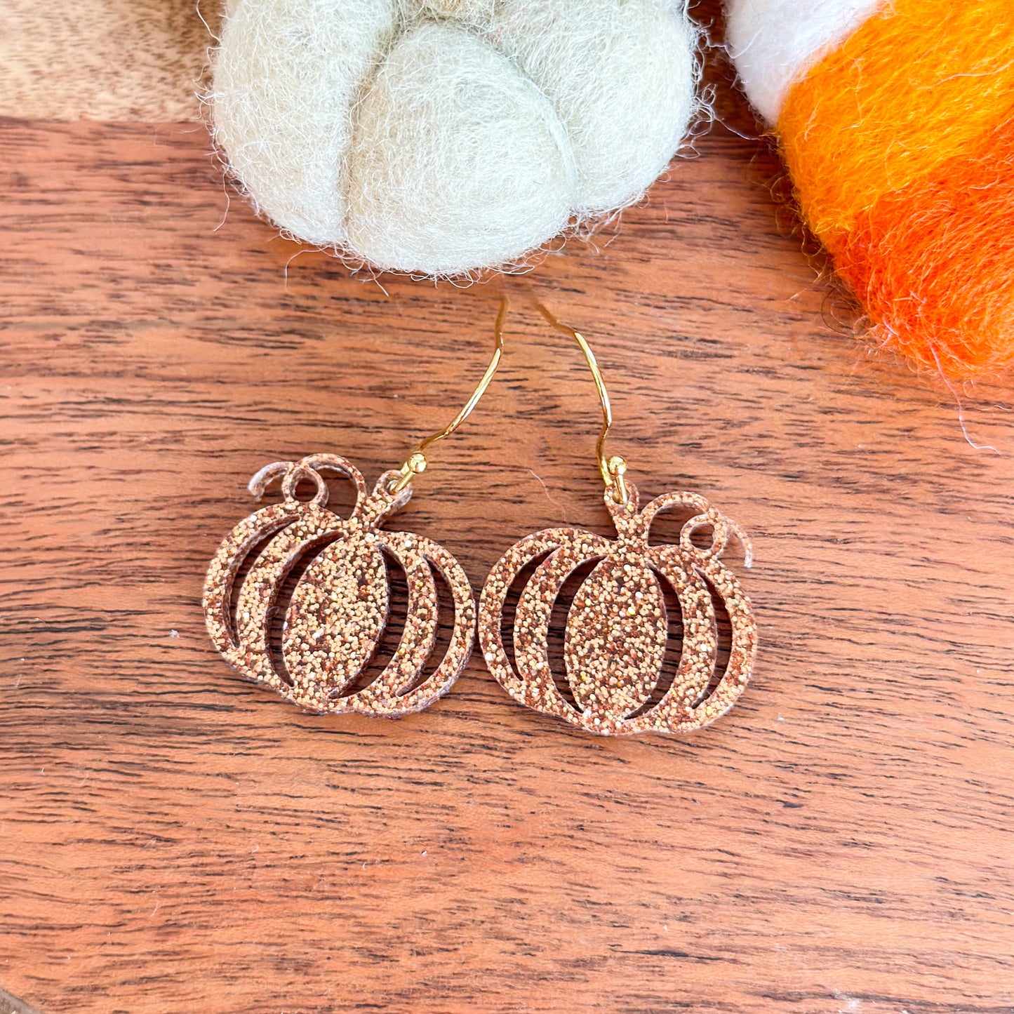 Bronze Glitter Pumpkin Earrings – Handmade Fall Dangle Earrings for Women, Hypoallergenic Jewelry for Halloween & Thanksgiving