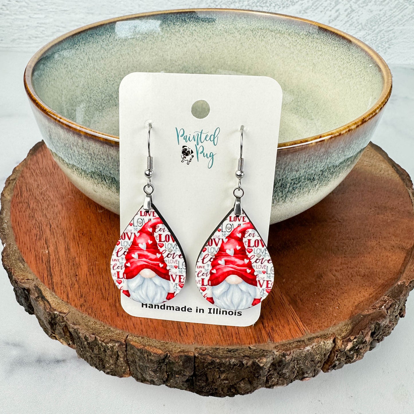 Valentine's Day Gnome Teardrop Earrings