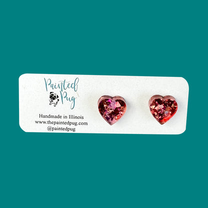 Valentine's Day Heart Shaped Glittered Stud Earrings