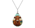 Highland Cow Stained Glass Floral Christmas Teardrop Shape Necklace