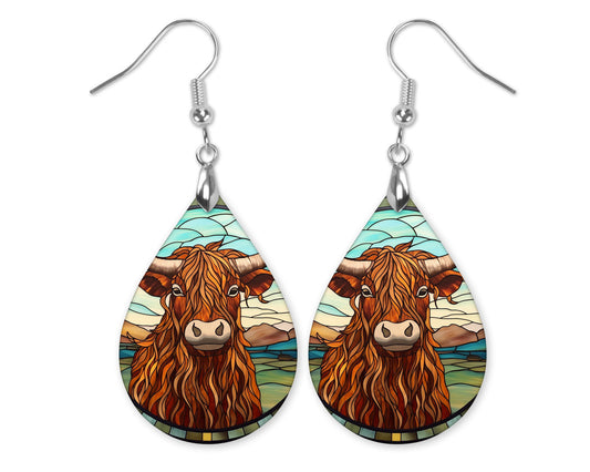 Highland Cow Teardrop Earrings – Rustic Farmhouse Style Jewelry