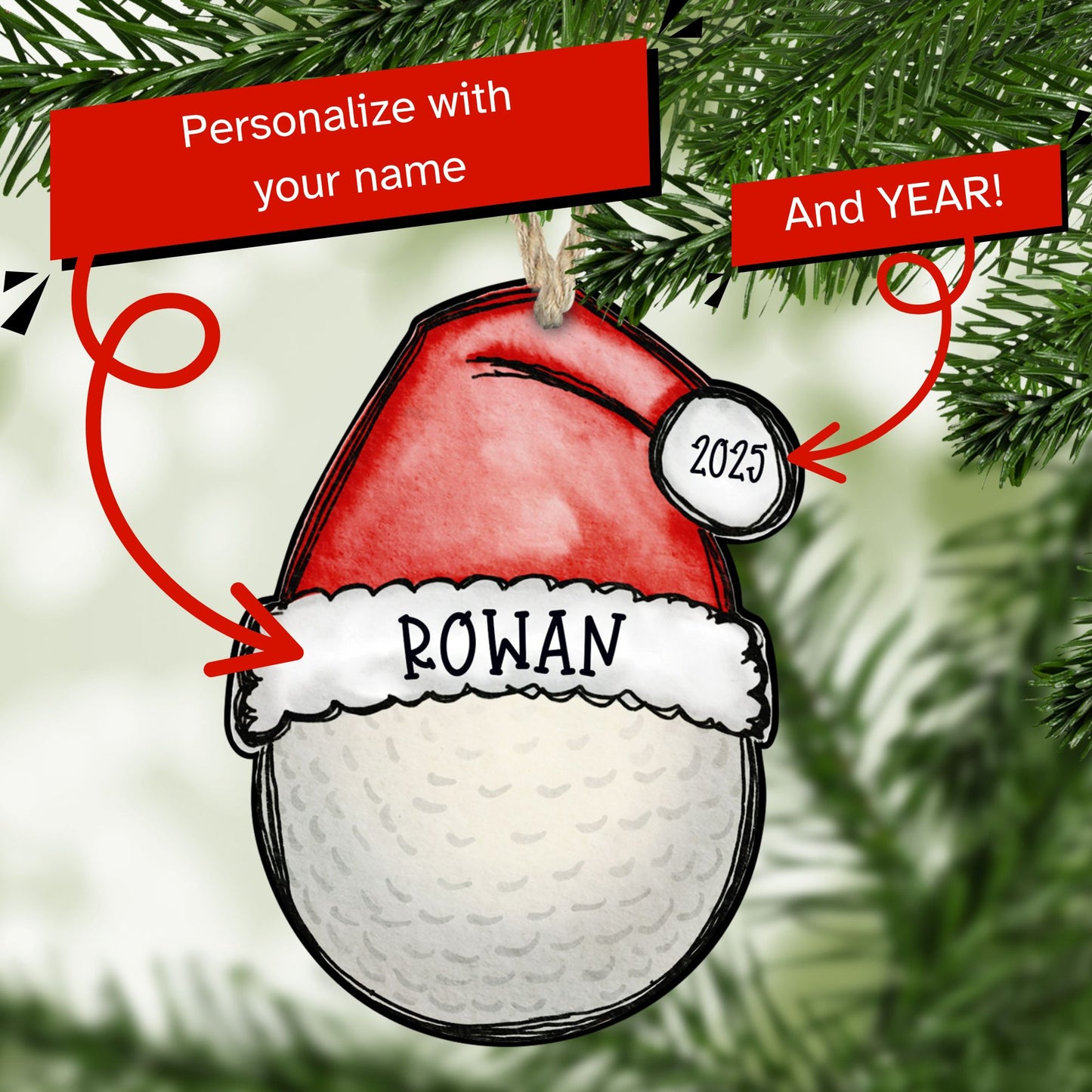 Personalized Golf Ornament – Custom Name, Number & Year