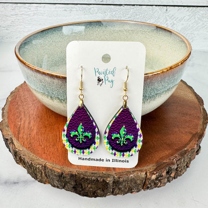 Mardi Gras Fleur De Lis Earrings Teardrop Earrings