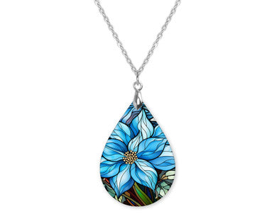 Christmas Blue Flower Teardrop Shape Necklace