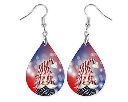 Patriotic Gnome Memorial Day Hardboard Teardrop Dangle Earrings