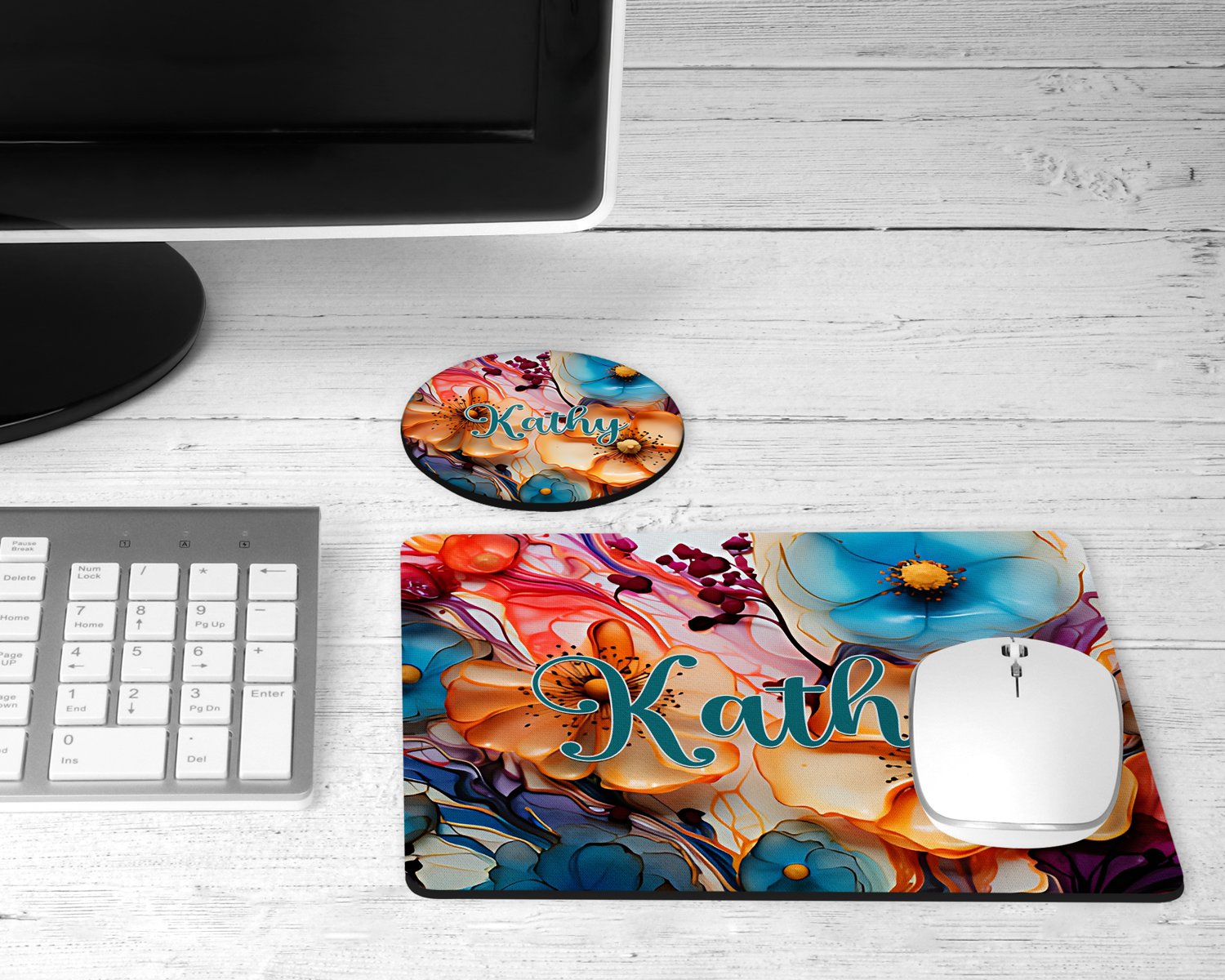 Personalized poppy floral mousepad and coaster set
