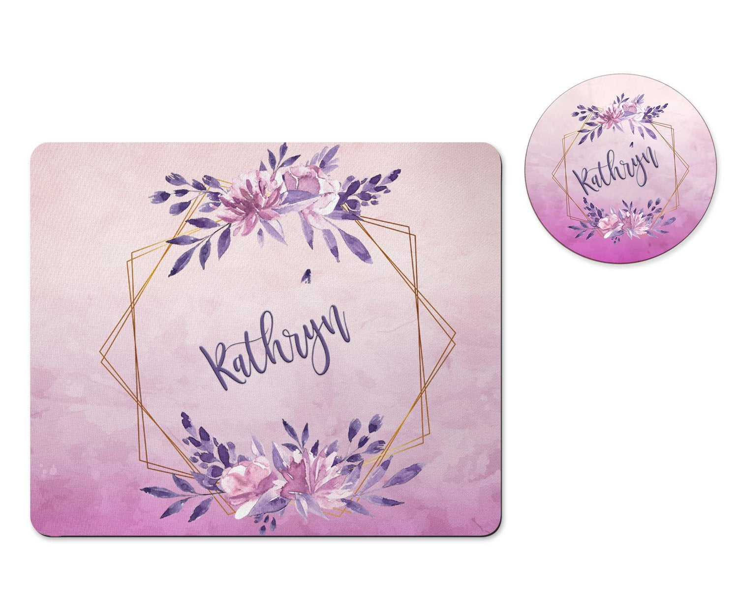 Personalized purple wreath mousepad and coaster set