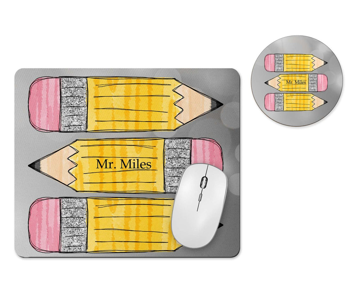 Personalized teacher pencil mousepad and coaster set
