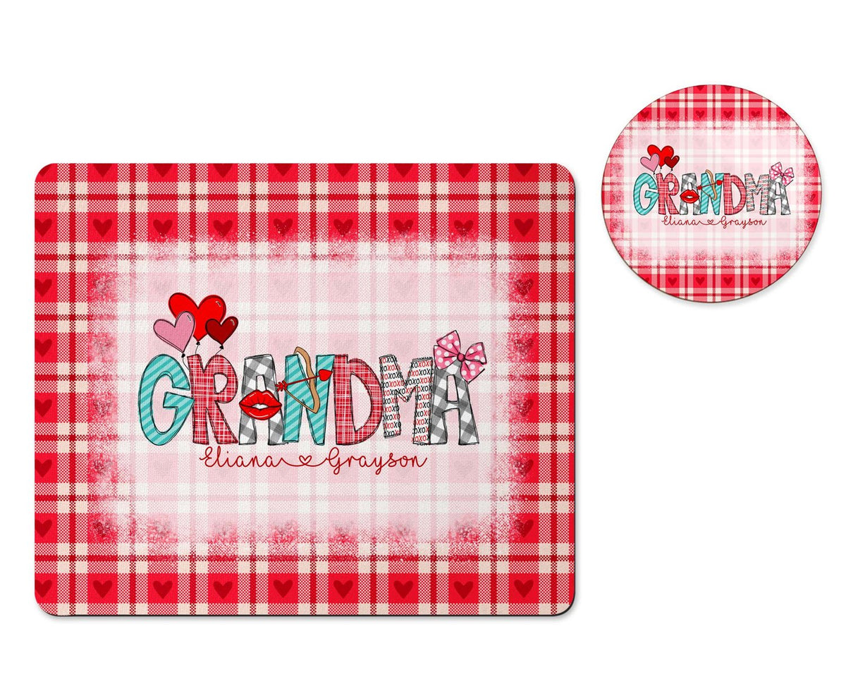 Personalized grandma mousepad and coaster set with grandkids names