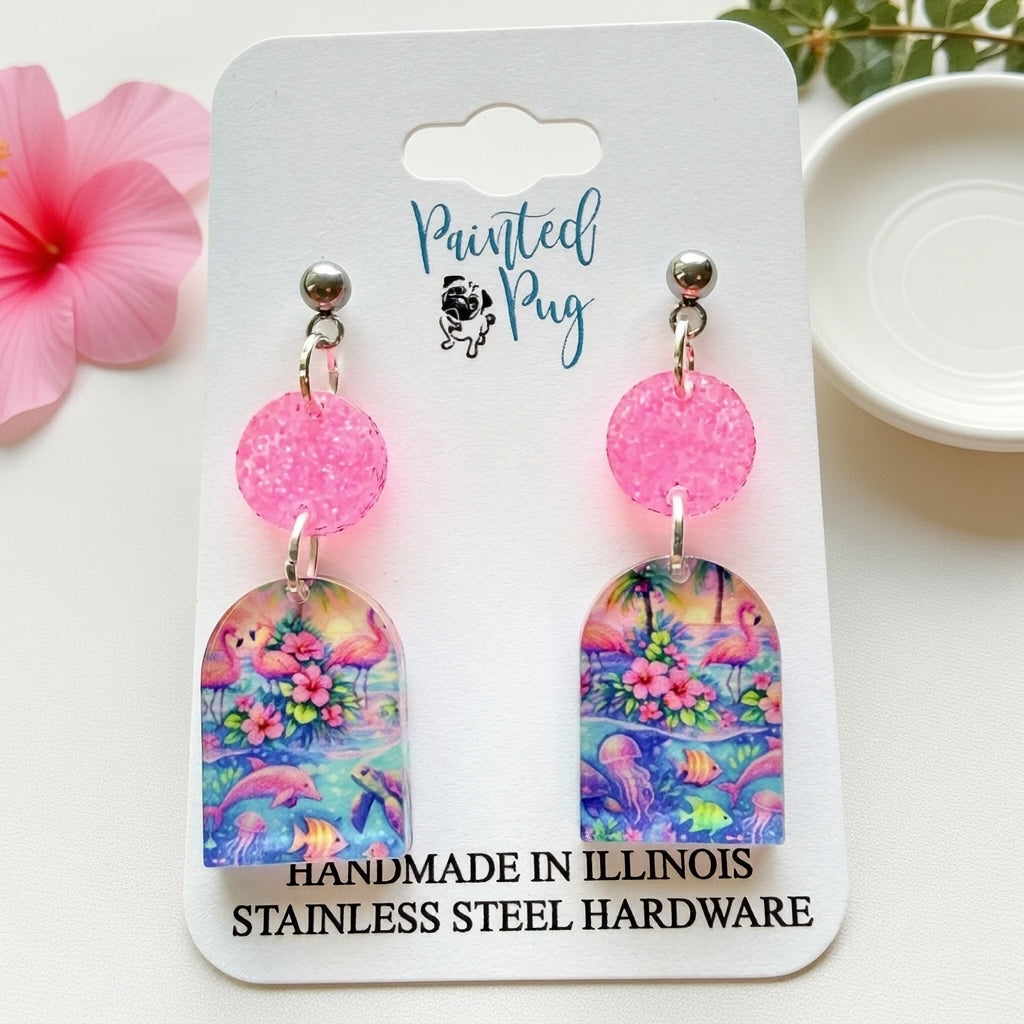 Flamingo Beach Dangle Earrings