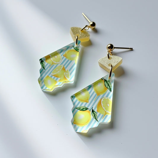 Lemon Stripe Two-Piece Glitter Dangle Earrings