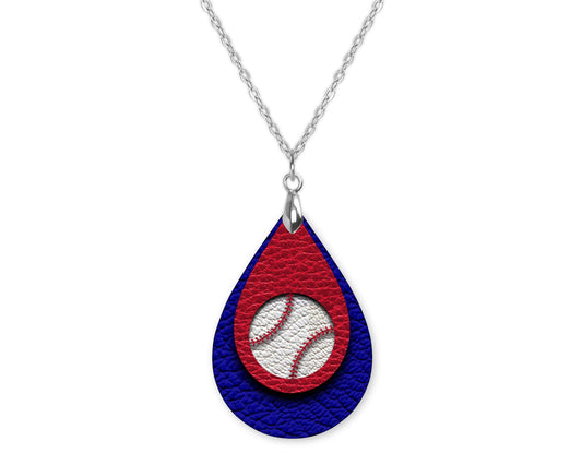 Baseball Blue Red Teardrop Shape Necklace