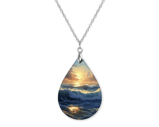 Beach Sunset Summer Teardrop Shape Necklace