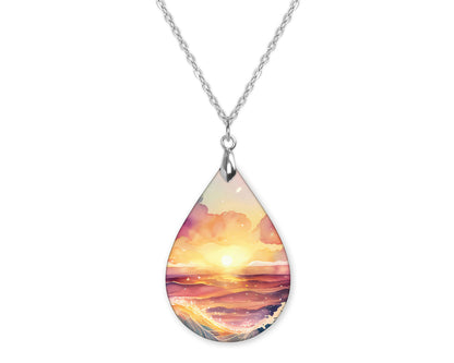 Beach Sunset Teardrop Shape Necklace