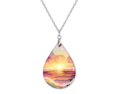 Beach Sunset Teardrop Shape Necklace