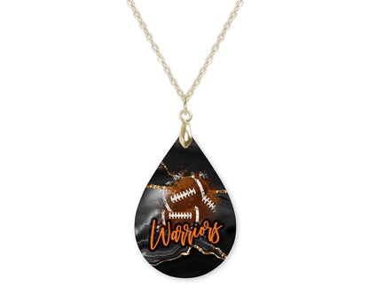 Black Gold Warrior Football Teardrop Shape Necklace