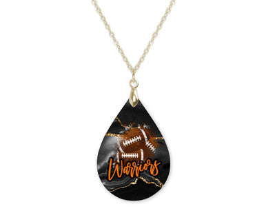 Black Gold Warrior Football Teardrop Shape Necklace
