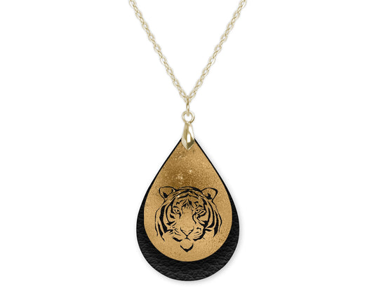 Black Gold Tiger Game Day Teardrop Shape Necklace