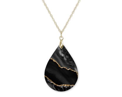 Black Gold Agate Teardrop Shape Necklace