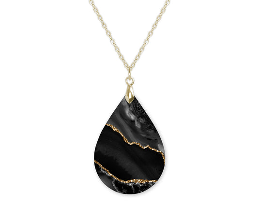 Black Gold Agate Teardrop Shape Necklace