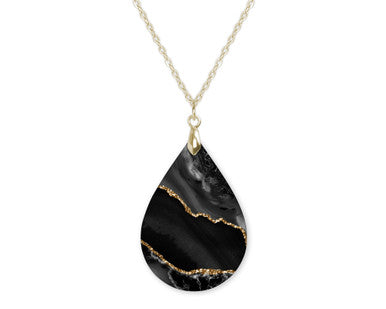 Black Gold Agate Teardrop Shape Necklace