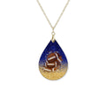 Blue Gold Glitter Football Teardrop Shape Necklace