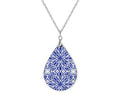 Blue Mosaic Mandala Teardrop Shape Necklace