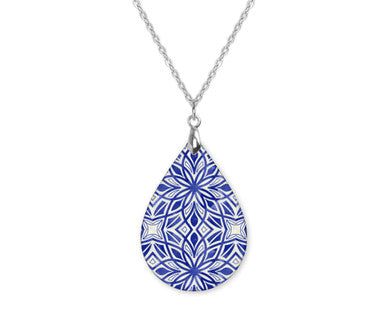 Blue Mosaic Mandala Teardrop Shape Necklace