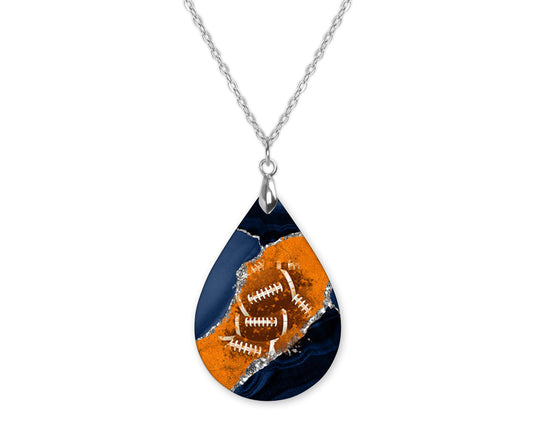Blue Orange Silver Football Teardrop Shape Necklace
