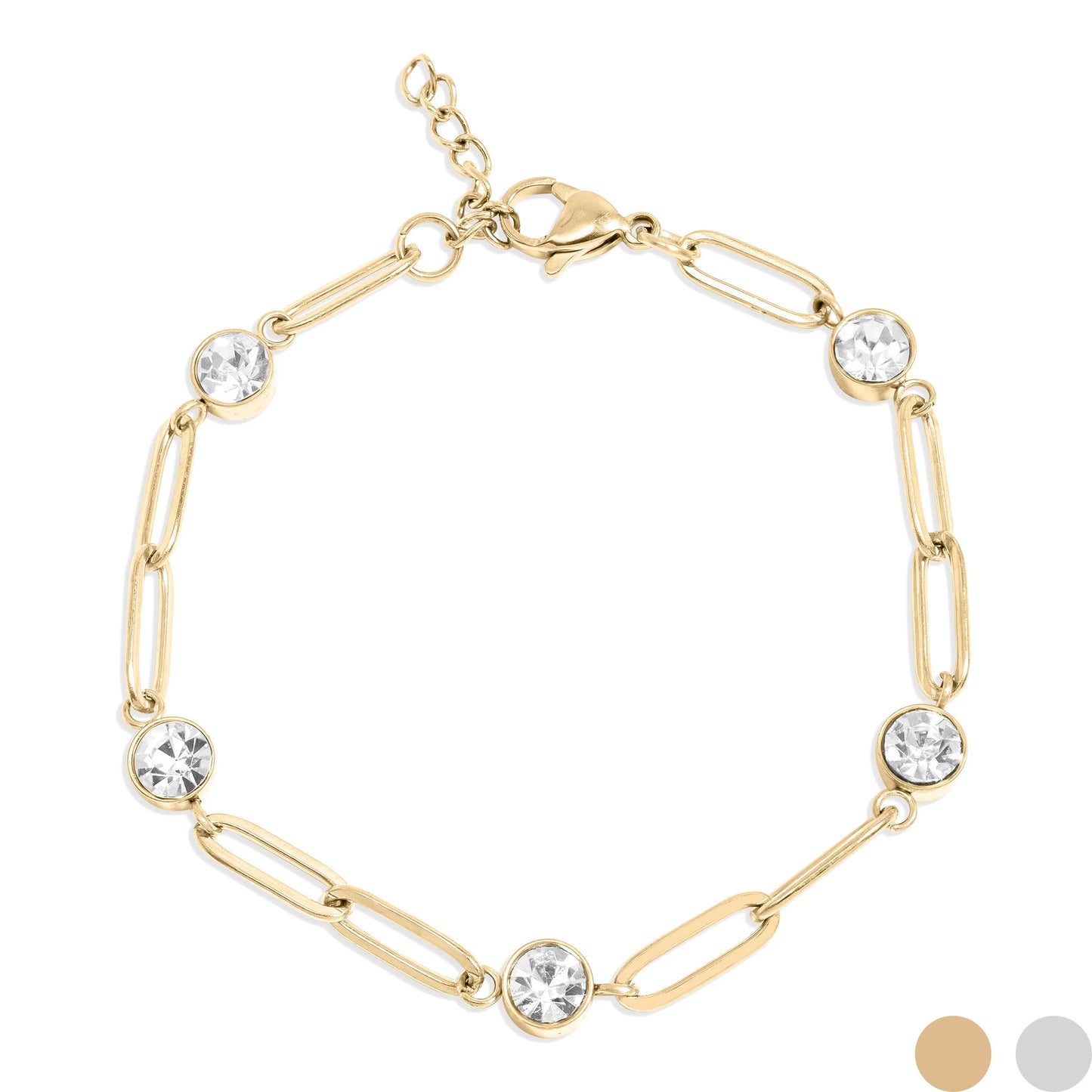 Crystal Paperclip Chain Bracelet – 18K Gold or Silver Stainless Steel