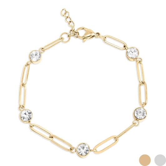Crystal Paperclip Chain Bracelet – 18K Gold or Silver Stainless Steel