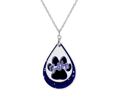 Bulldog Blue White Sports Teardrop Shape Necklace