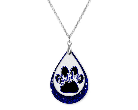 Bulldog Blue White Sports Teardrop Shape Necklace