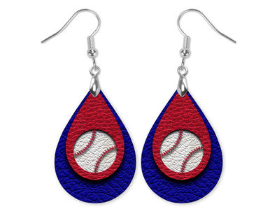 Baseball Red and Blue Teardrop Dangle Earrings