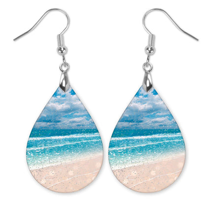 Beach Scene Teardrop Earrings – Ocean Vacation Jewelry, Handmade Gift