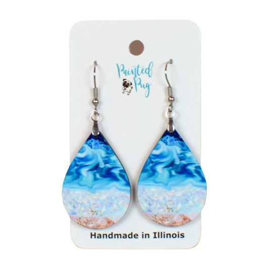 Beach Teardrop Earrings – Handmade Ocean Wave Earrings in Two Sizes