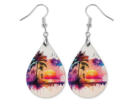 Beach Teardrop Earrings Set (4 Pairs) – Ocean, Sunset & Tropical Handmade Jewelry