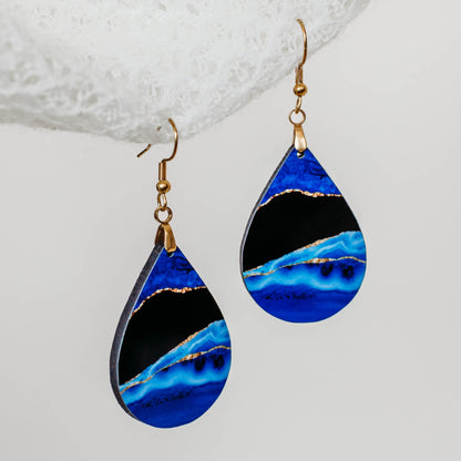Blue and Gold Teardrop Earrings – The Original Viral Pair, Handmade in the USA