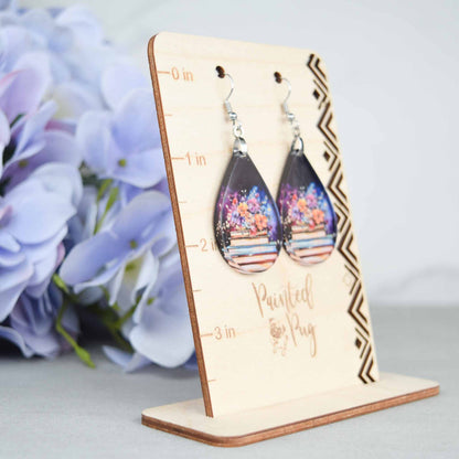 Floral Book Lover Earrings – Acrylic Teardrop Dangle for Readers and Teachers