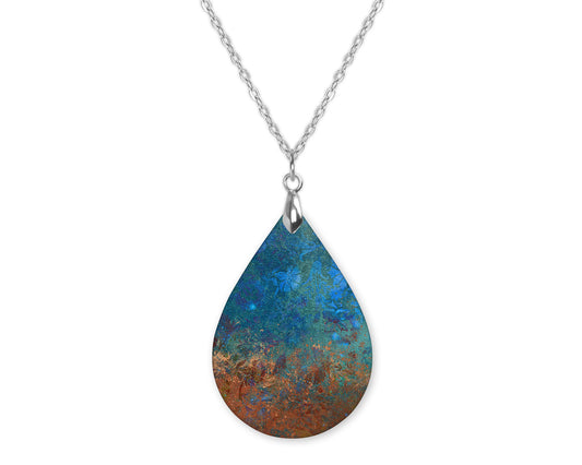 Bronze Blue Patina Teardrop Shape Necklace