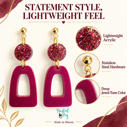 Burgundy Glitter Dangle Earrings