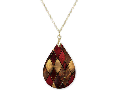 Burgundy Gold Teardrop Shape Necklace