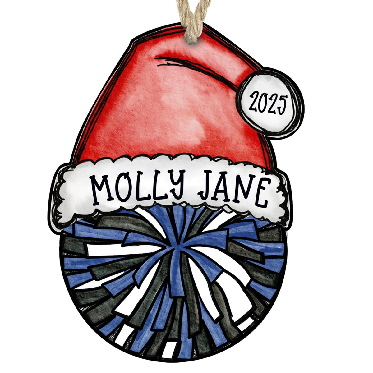 Cheer pom ornament blue black and white