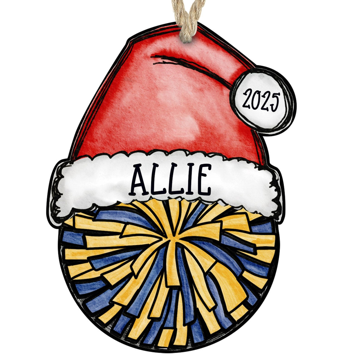 Cheer pom ornament blue and gold