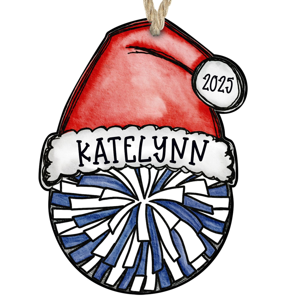 Cheer pom ornament blue and white