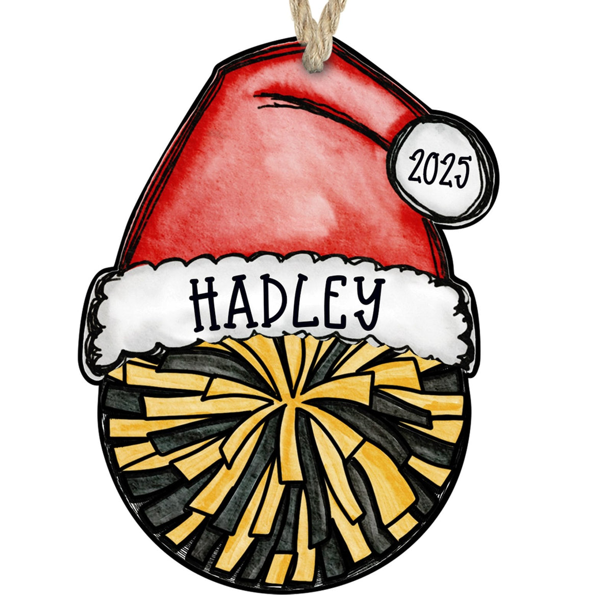 Cheer pom ornament black and gold