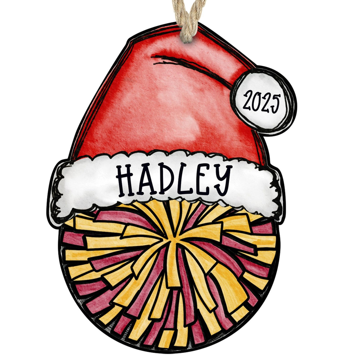 Cheer pom ornament maroon and gold