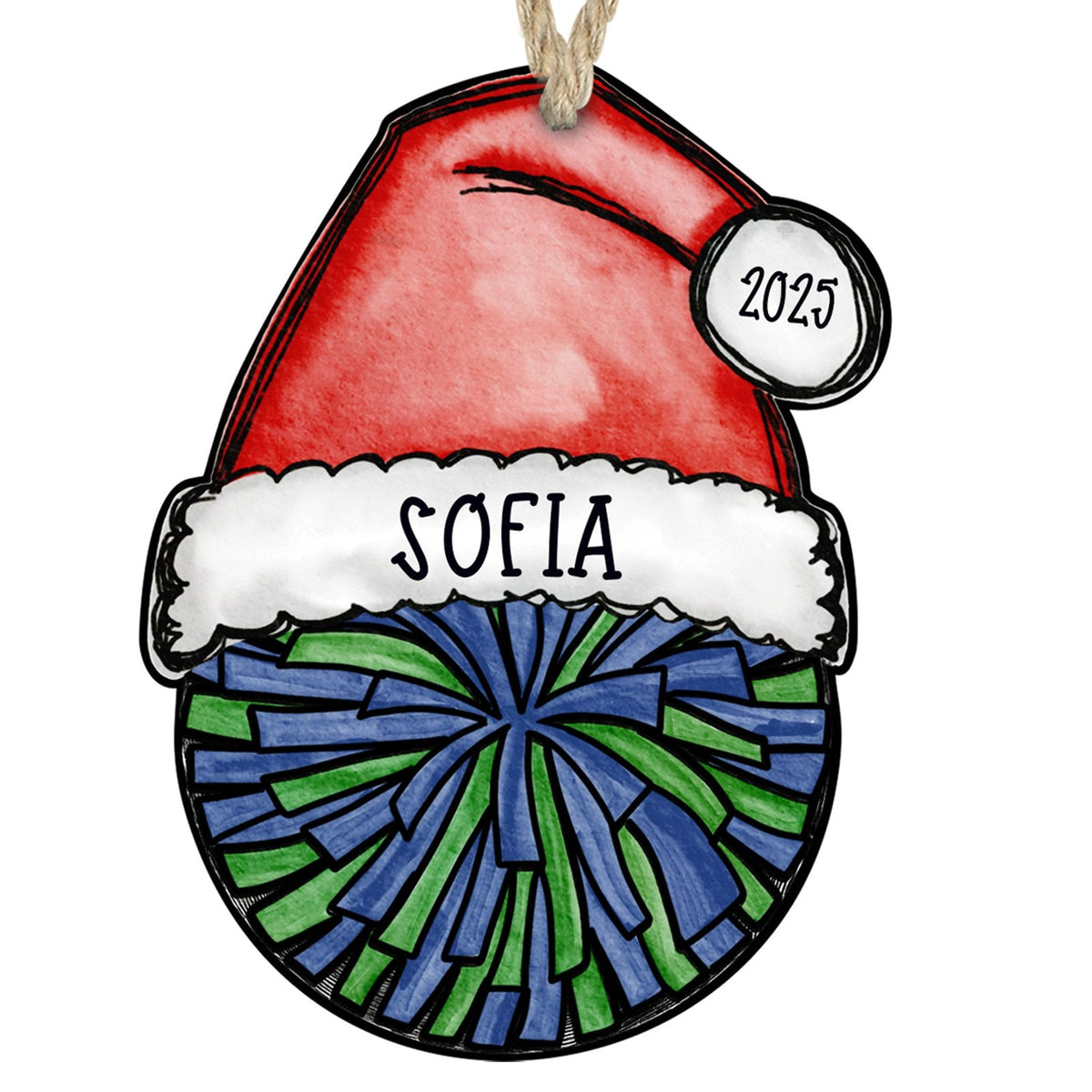Cheer pom ornament blue and green